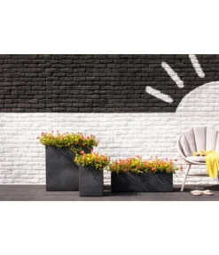 Dehner Kunststoff-Blumenkübel Palermo, Anthrazit -Ecopots Garten Geschaft 3728110 3728151 3940756 WE MO 007 KunststoffBlumenkuebelKubusanthrazitBlumentopf