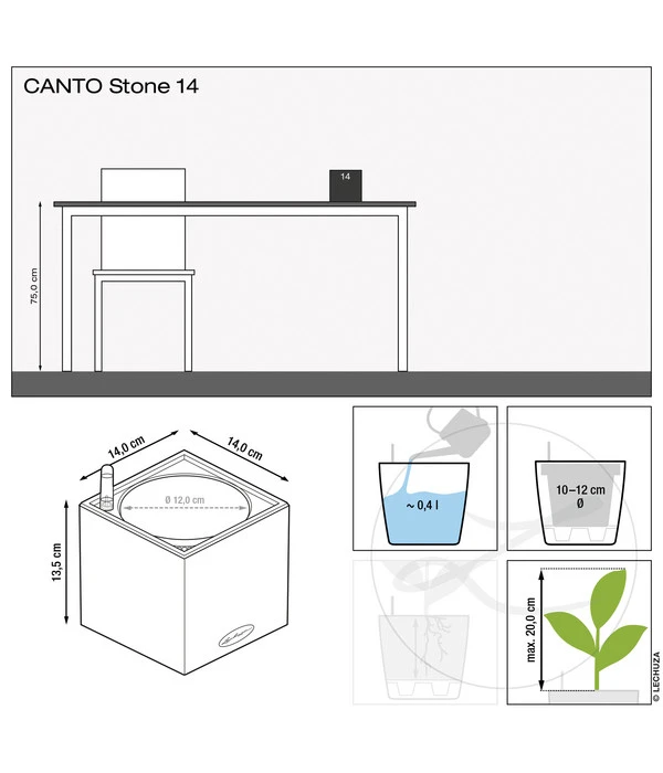 LECHUZA® Kunststoff-Topf Canto Stone, Eckig, Ca. B14/H13,5/T14 Cm 4 LECHUZA® Kunststoff-Topf Canto Stone, Eckig, Ca. B14/H13,5/T14 Cm – Bild 3